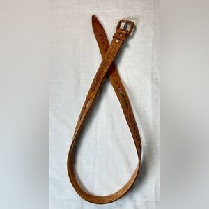 Brown Leather Belt with colorful woven inlay